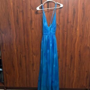Blue V-Neck Maxi Dress with Thin Straps